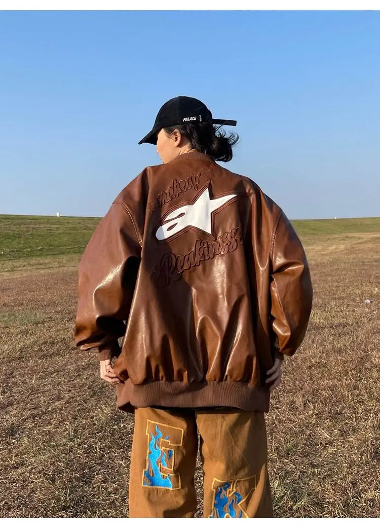 Veste en cuir oversize vintage
