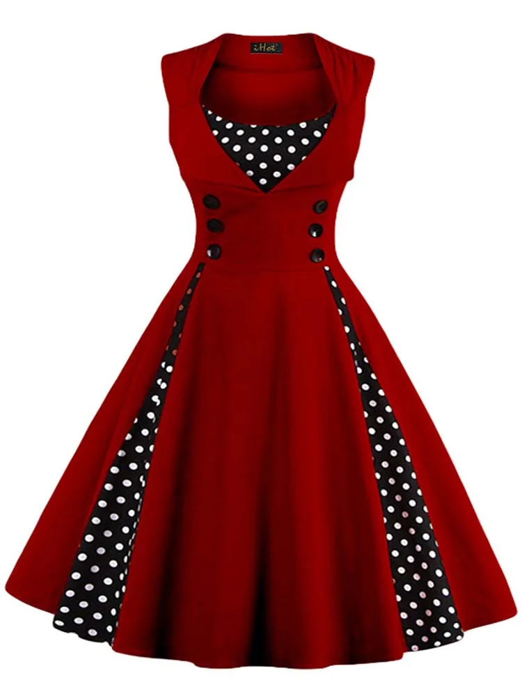 Robe vintage rouge à details noirs