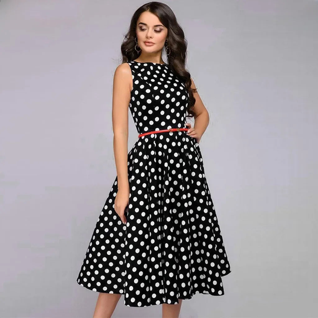 Robe vintage noire à pois