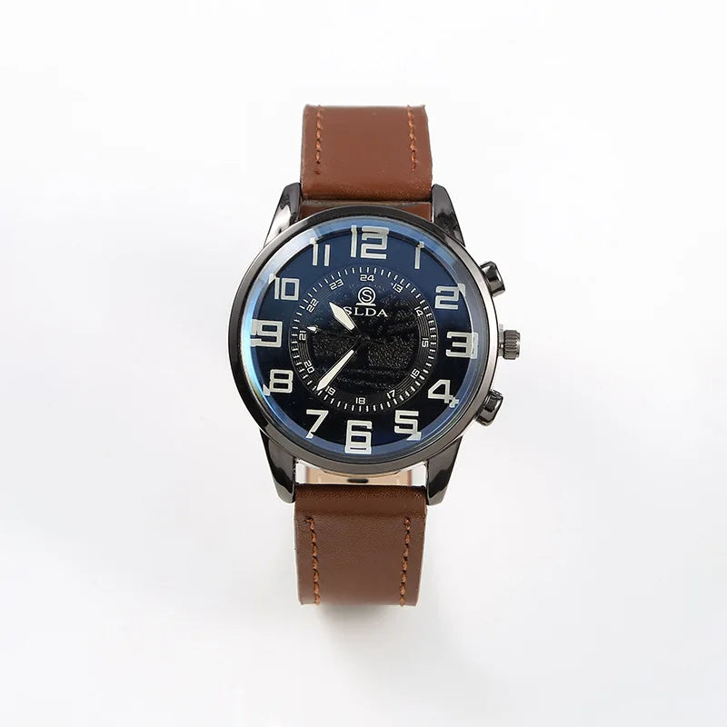 Montre à quartz en cuir exquis pour hommes
