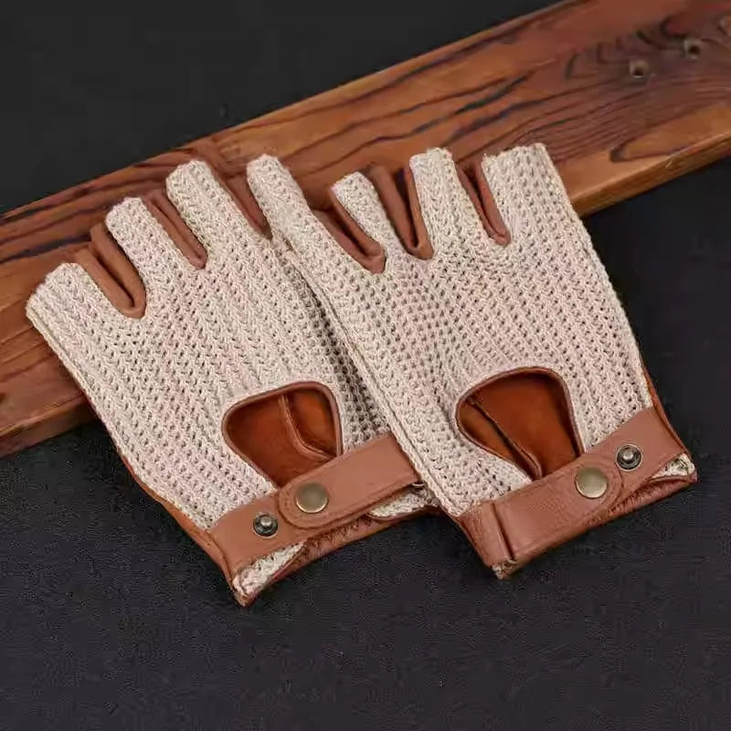 Gants de moto vintage à demi-doigts