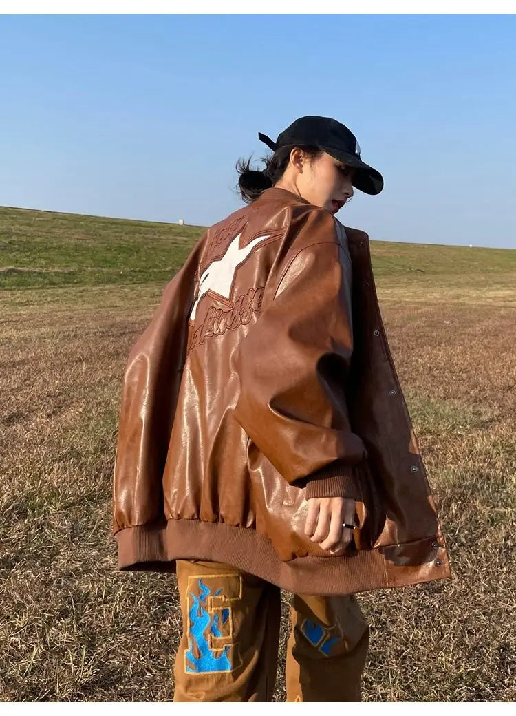 Veste en cuir oversize vintage