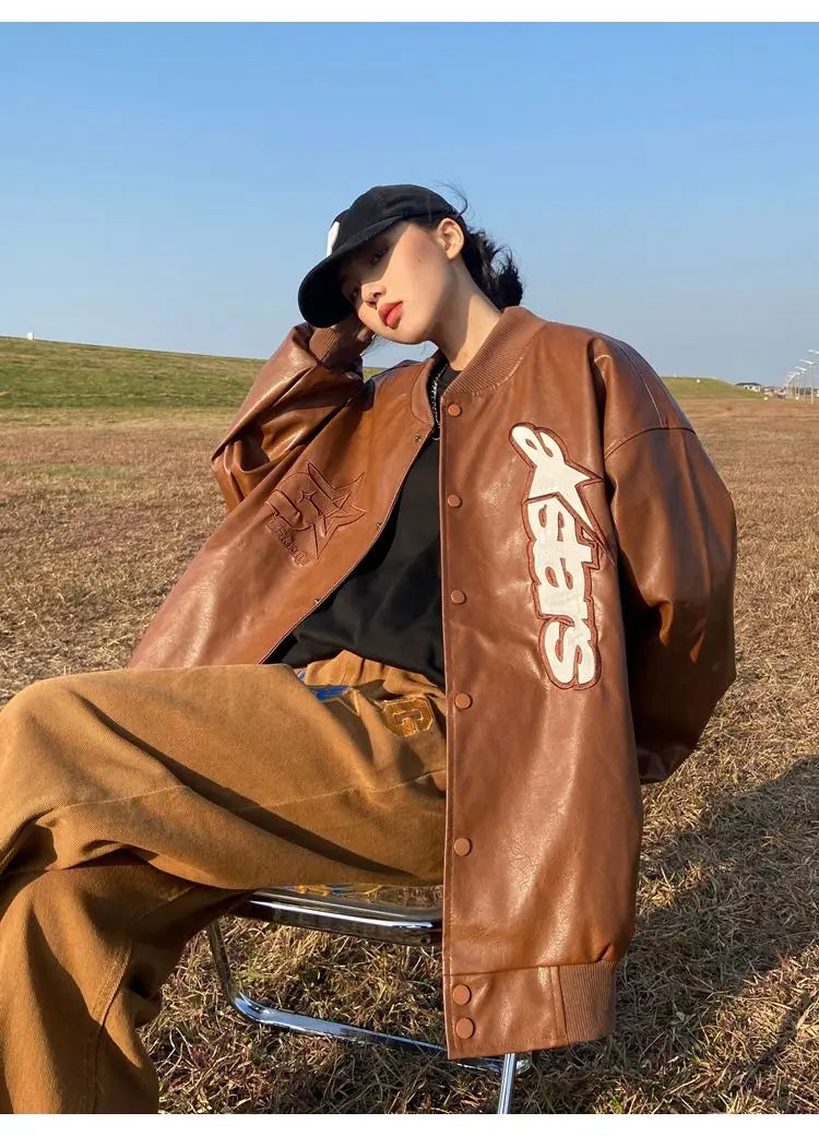 Veste en cuir oversize vintage