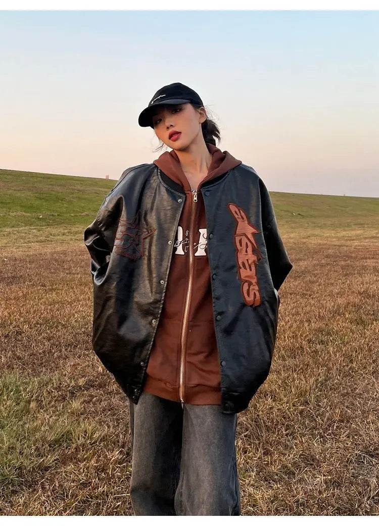 Veste en cuir oversize vintage