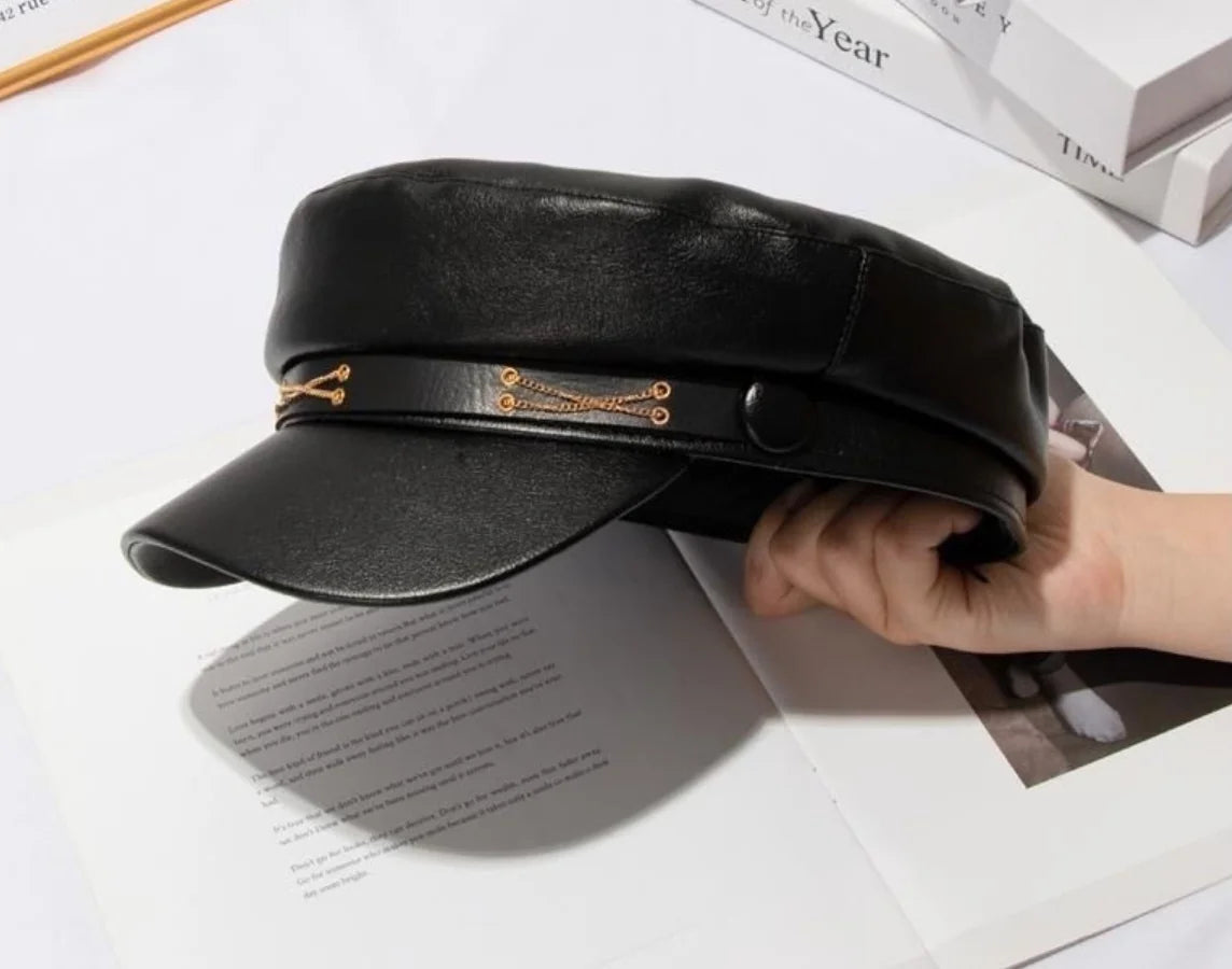 Casquette gavroche cuir vintage
