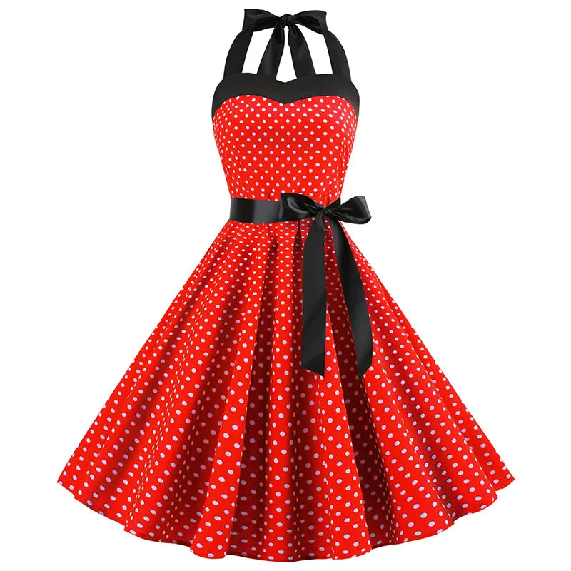 Robe vintage à petit pois pour femme