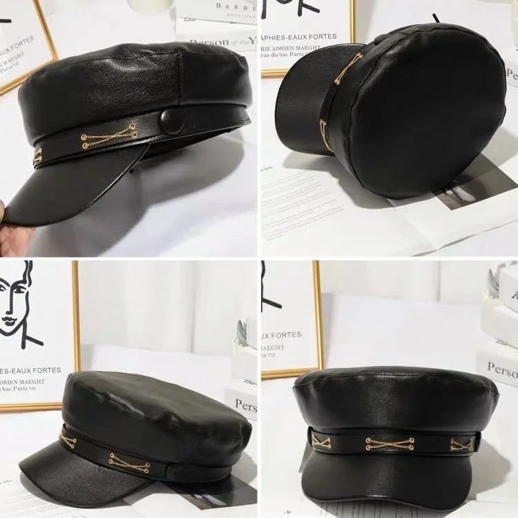 Casquette gavroche cuir vintage
