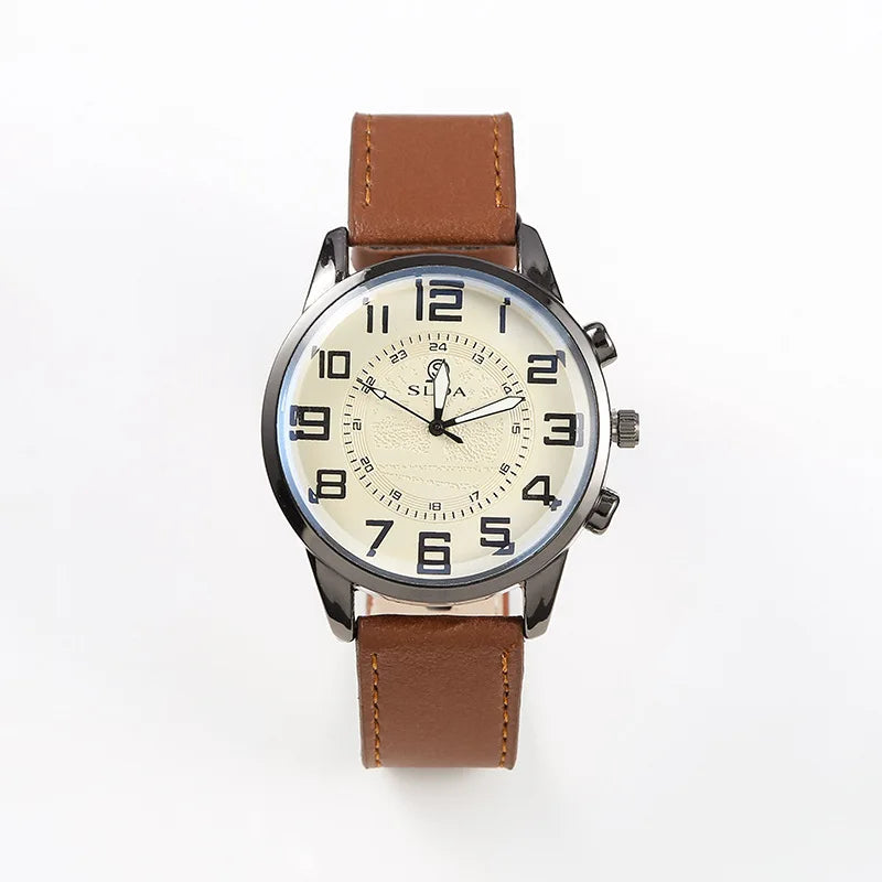 Montre à quartz en cuir exquis pour hommes