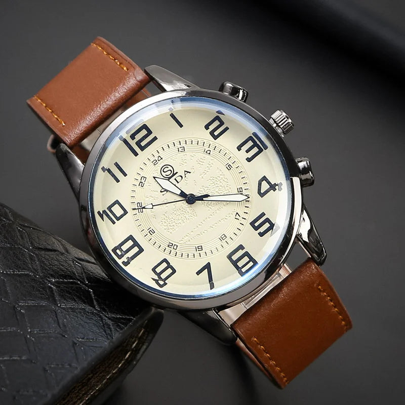 Montre à quartz en cuir exquis pour hommes
