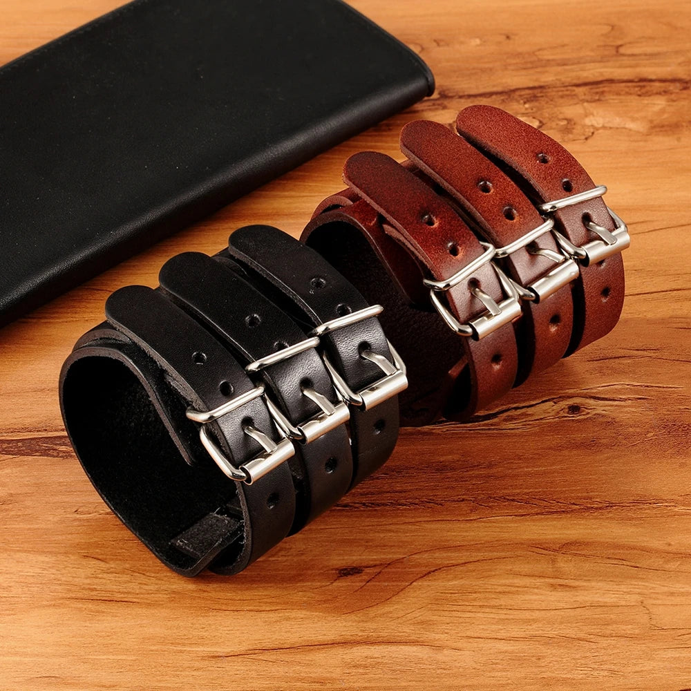Bracelet triple en cuir vintage