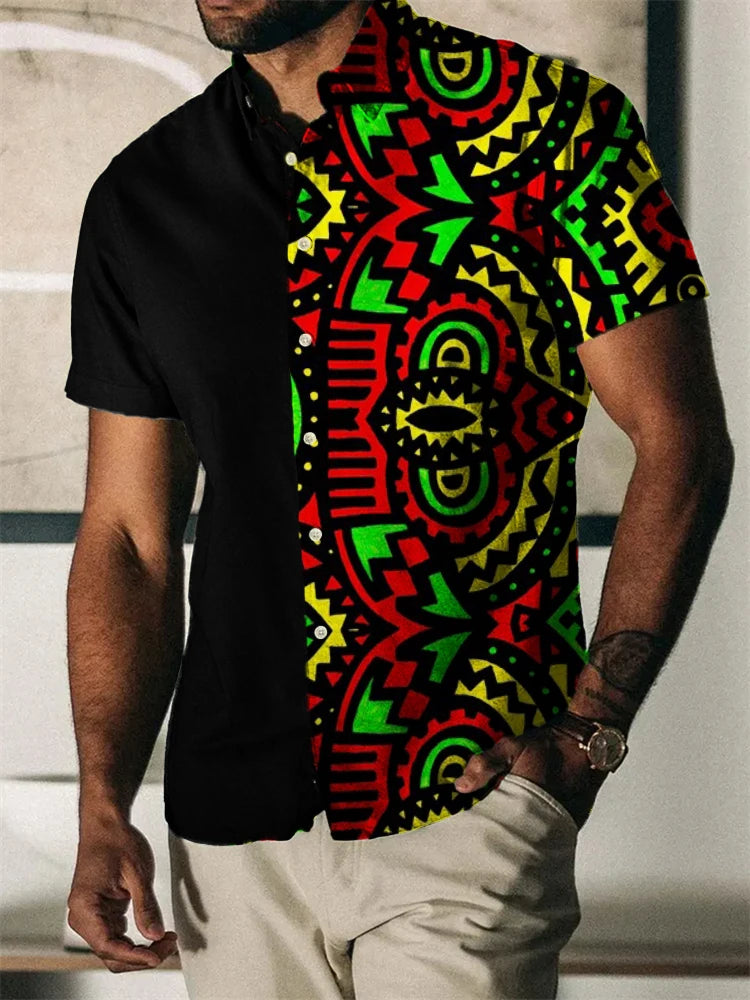 Chemise tribal vintage à manches courtes
