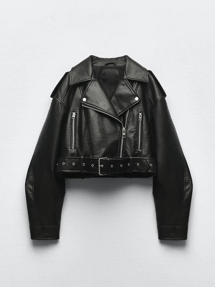 Veste en cuir avec ceinture vintage