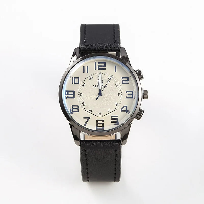 Montre à quartz en cuir exquis pour hommes