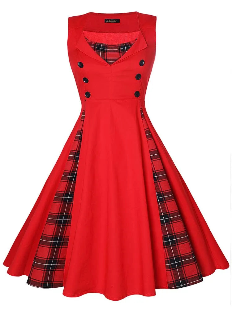 Robe vintage rouge à details noirs