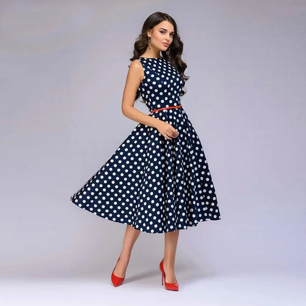 Robe vintage noire à pois