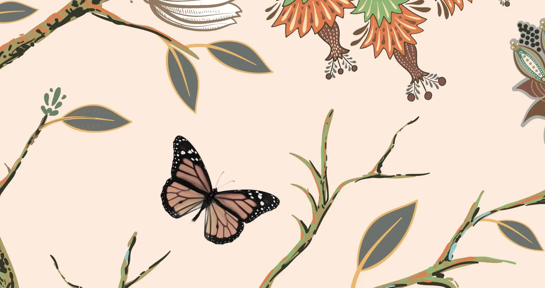 Papier peint oiseaux vintage
