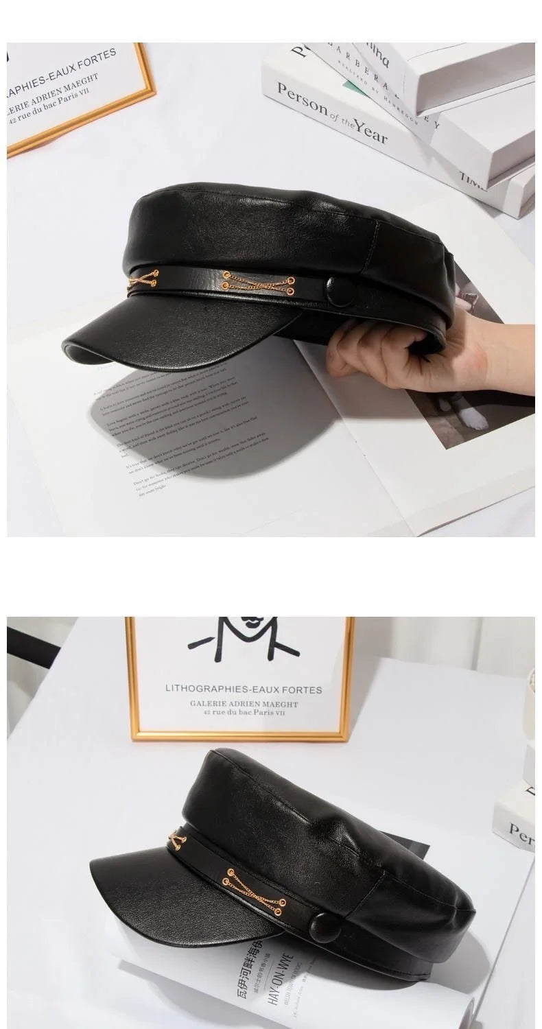 Casquette gavroche cuir vintage