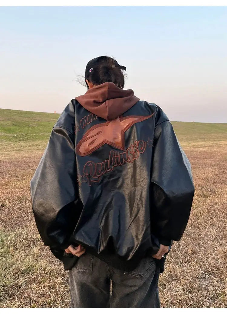 Veste en cuir oversize vintage