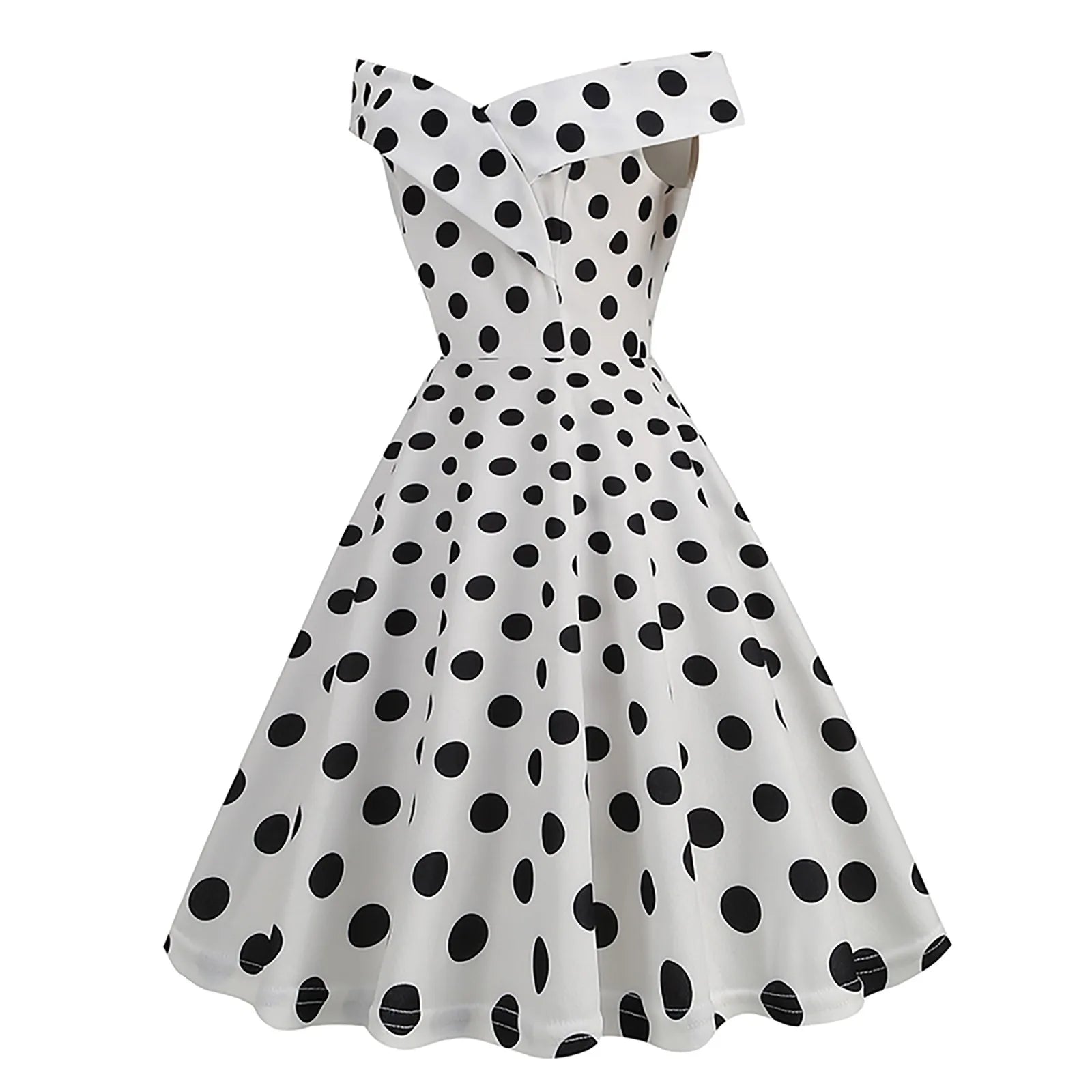Robe vintage blanche à pois noires