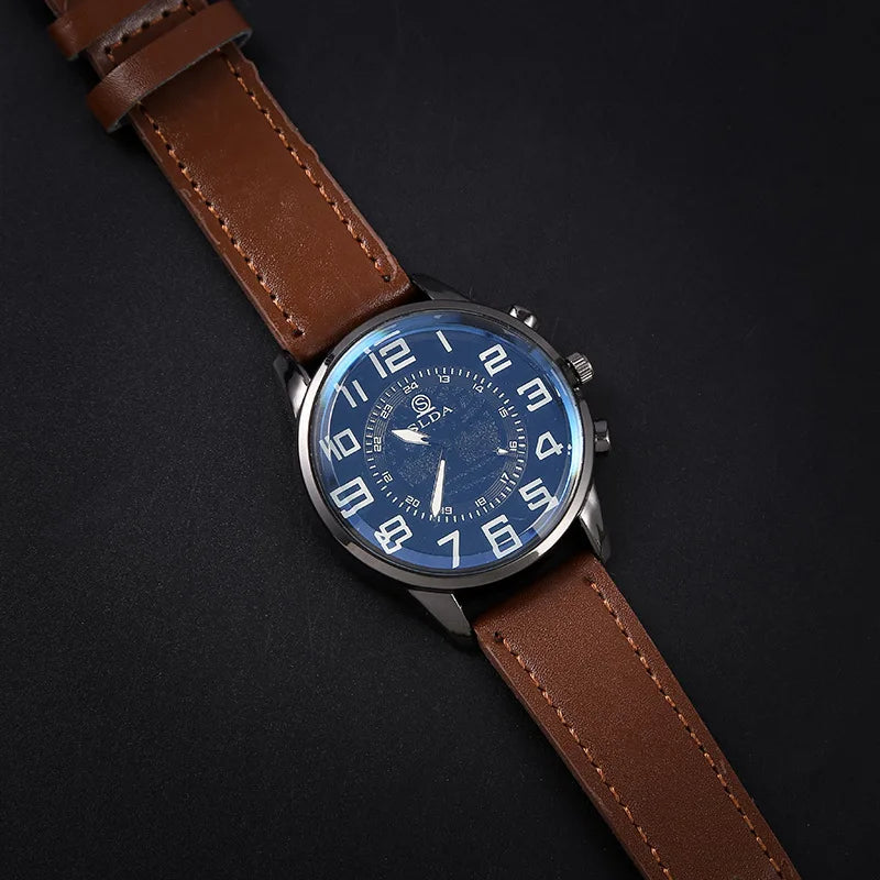 Montre à quartz en cuir exquis pour hommes