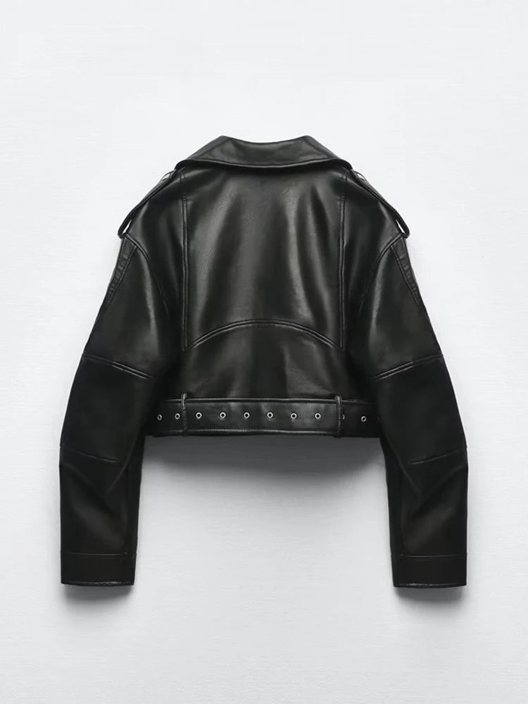 Veste en cuir avec ceinture vintage