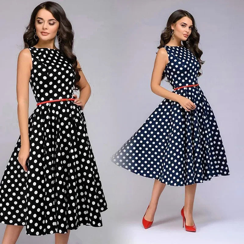 Robe vintage noire à pois