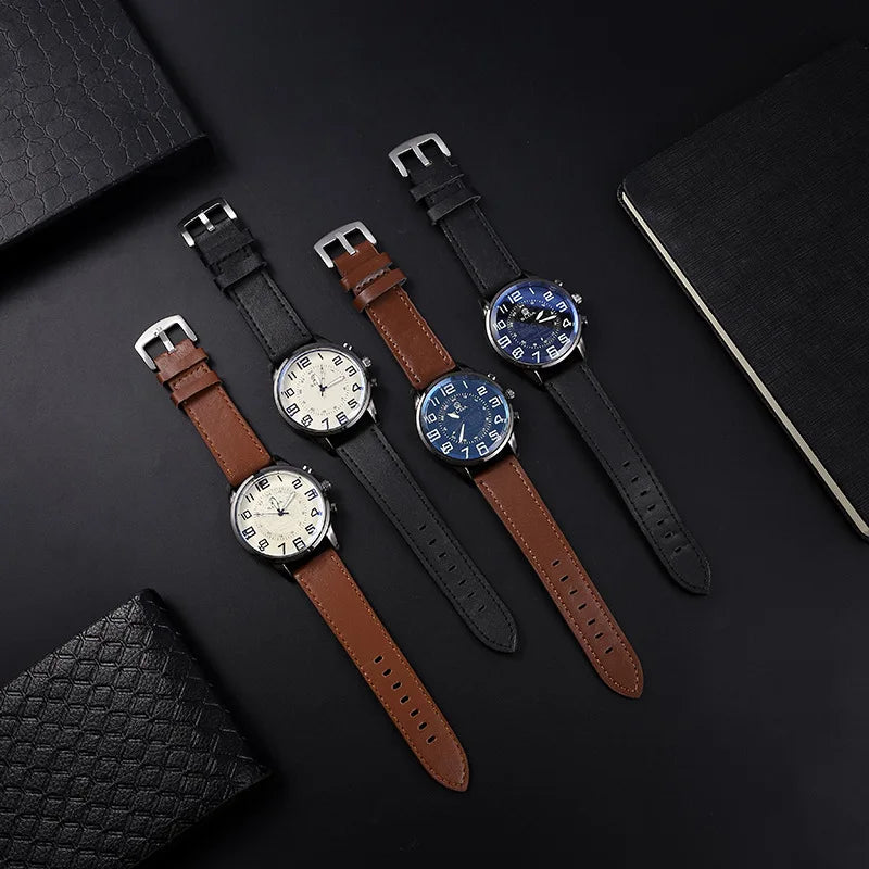 Montre à quartz en cuir exquis pour hommes
