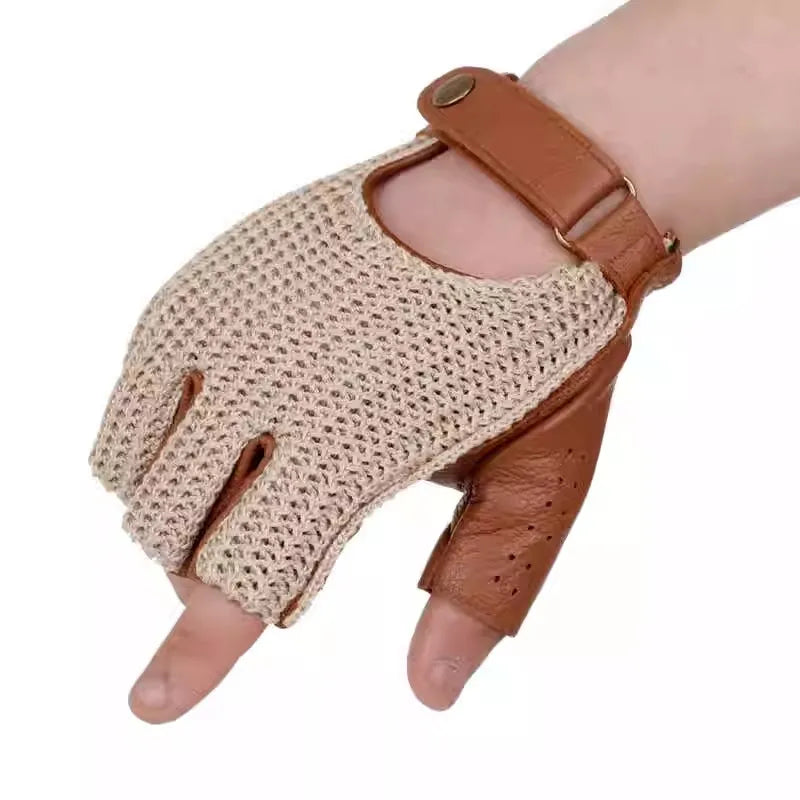 Gants de moto vintage à demi-doigts