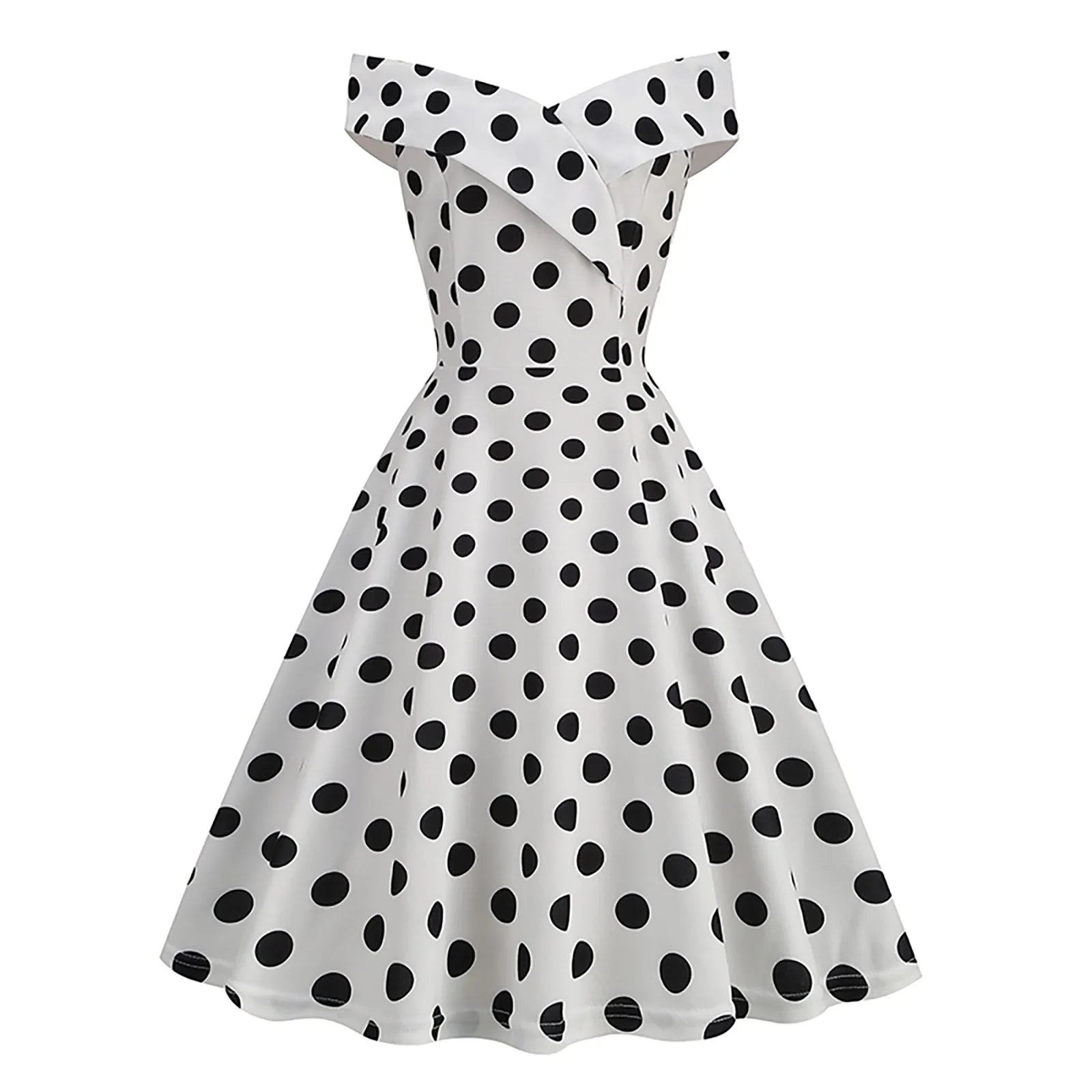 Robe vintage blanche à pois noires