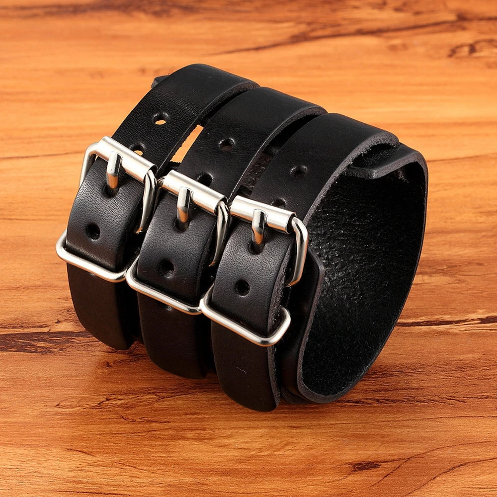 Bracelet triple en cuir vintage