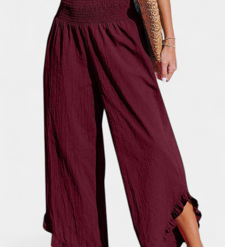 Justina Pantalon Palazzo à Volants et Taille Haute
