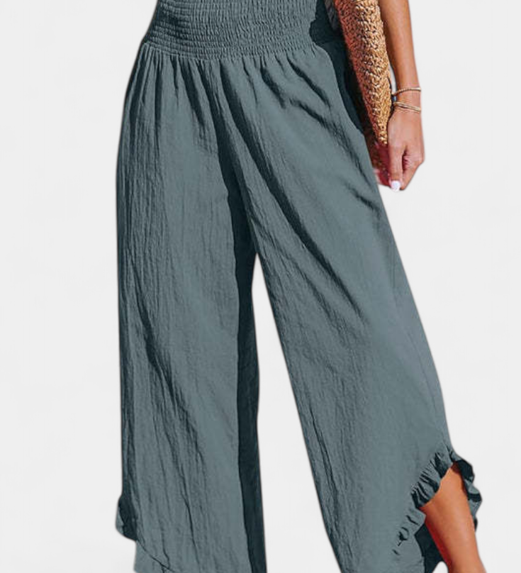 Justina Pantalon Palazzo à Volants et Taille Haute